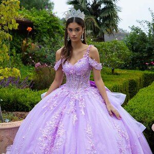 New Off Shoulder Quinceanera Gown w/ Rhinestones Embroidery & Back Bow GL3520